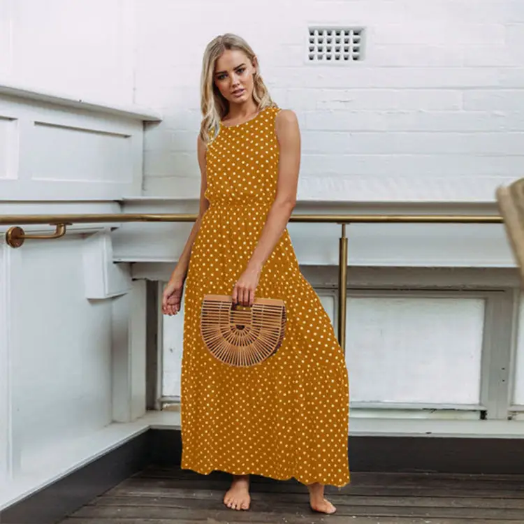 Sleeveless Polka Dot Plus Size Dress Navy Yellow