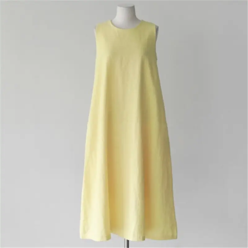 Sleeveless Linen Dress Yellow Summer Wear