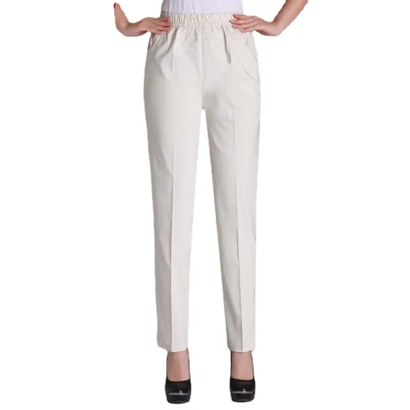 White Elastic Waist Pants for Women Summer Casual Wear