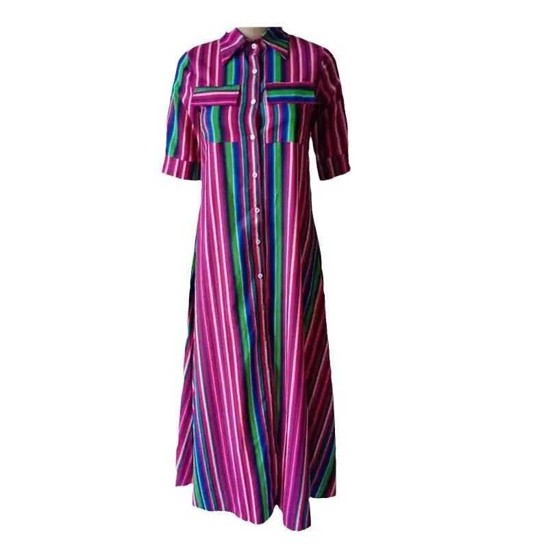 Vibrant Striped Flowing Dress for Women Summer Wear