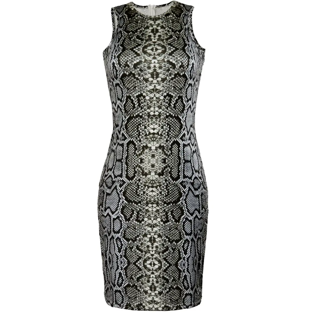 Sleeveless Snake Print Dress Black White Premium Quality