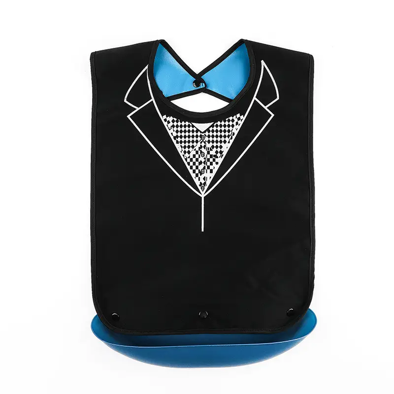 Black Tuxedo Bib with Bow Print Waterproof Adult
