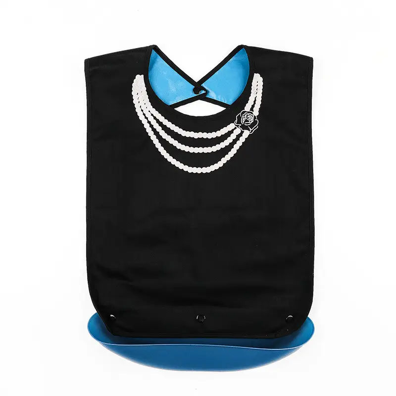 Black Tuxedo Bib with Bow Print Waterproof Adult