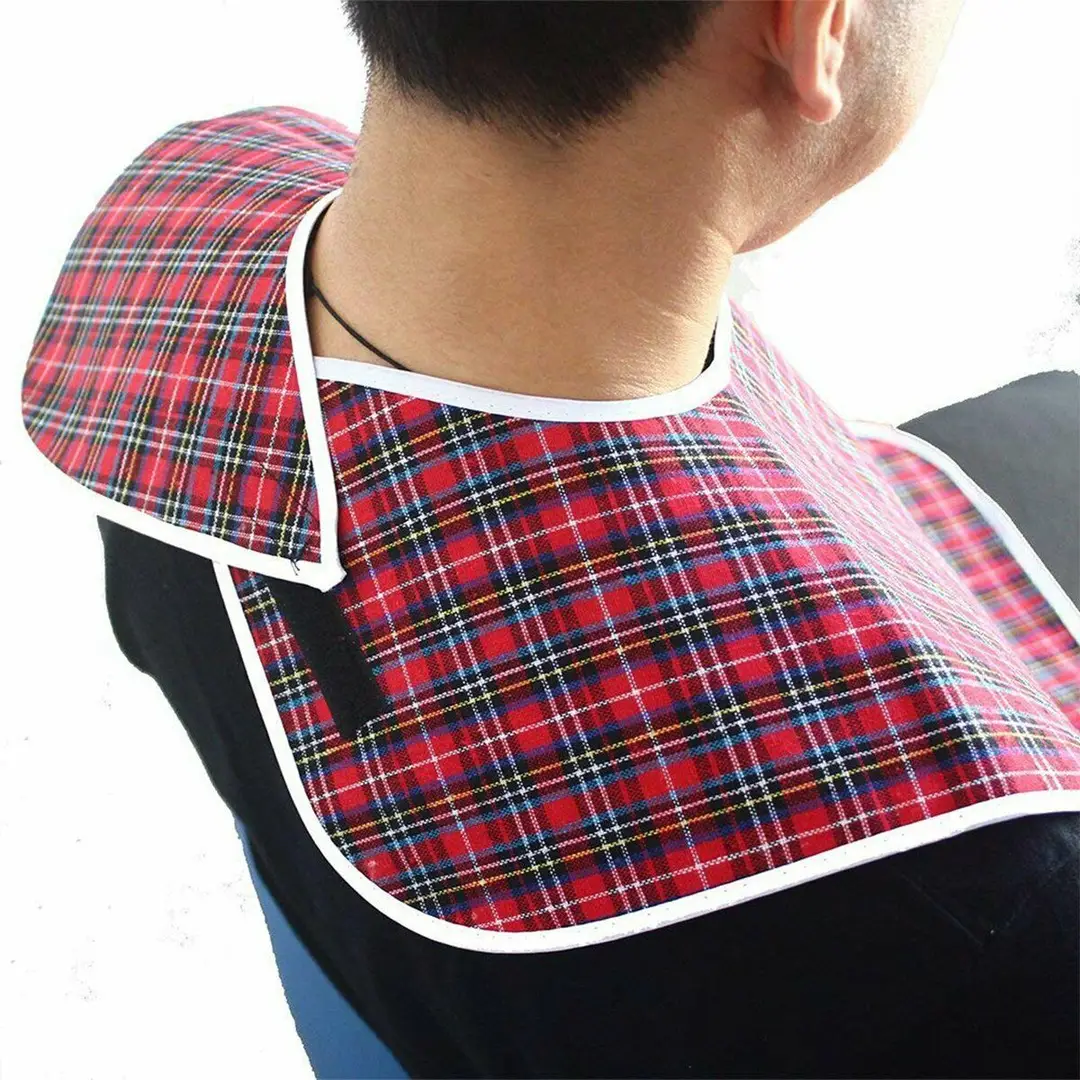 Waterproof Bib Napkin Blue Grid Extra Large