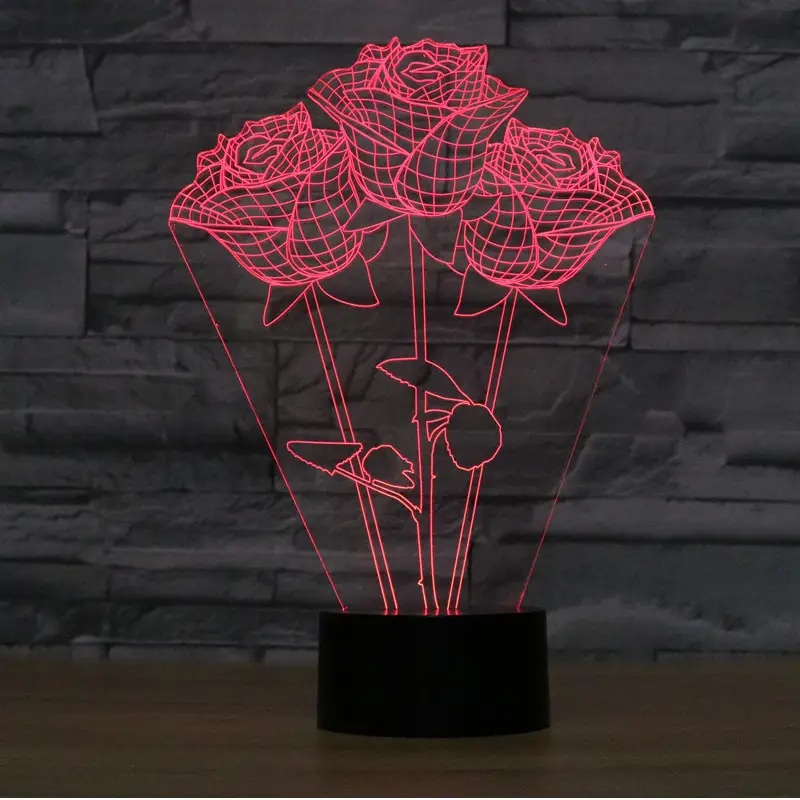 3D Rose Lamp Red Glow Touch Control Acrylic