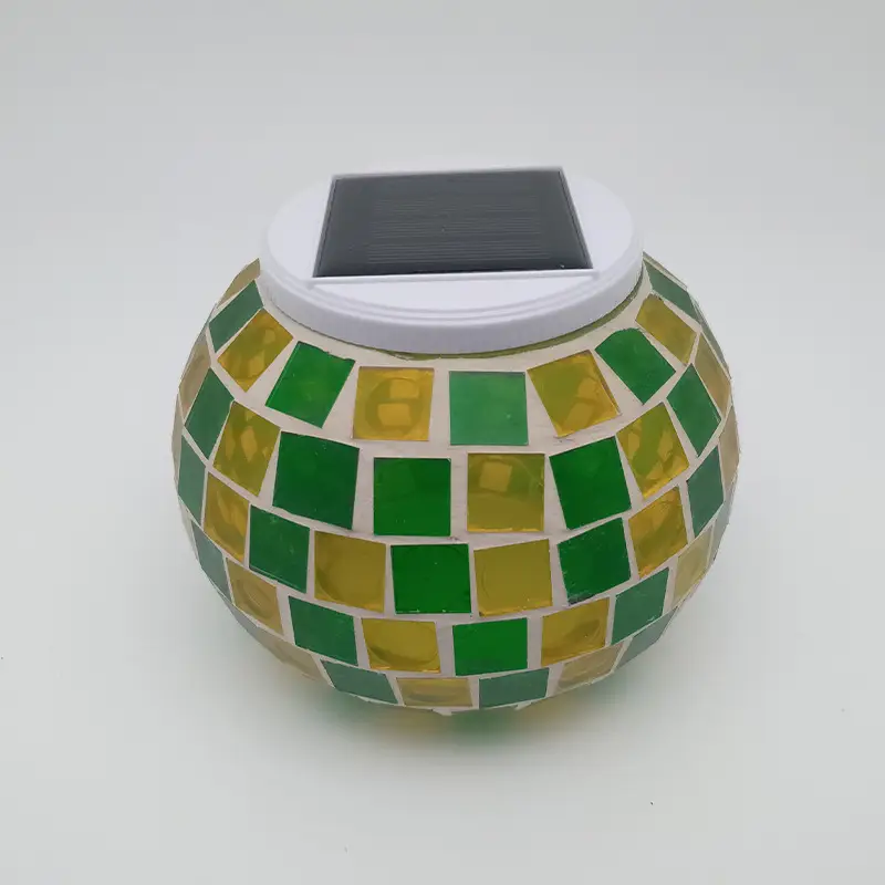 Solar Garden Lamp Green Yellow Mosaic Design