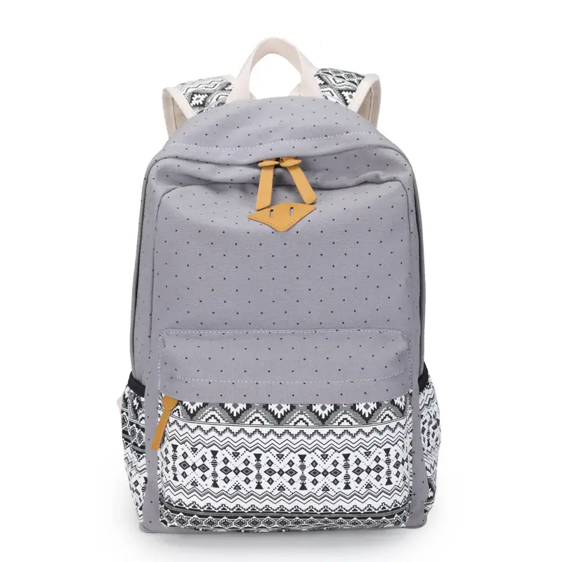 Women Ethnic Print Canvas Backpack Blue Dot Travel School Bag