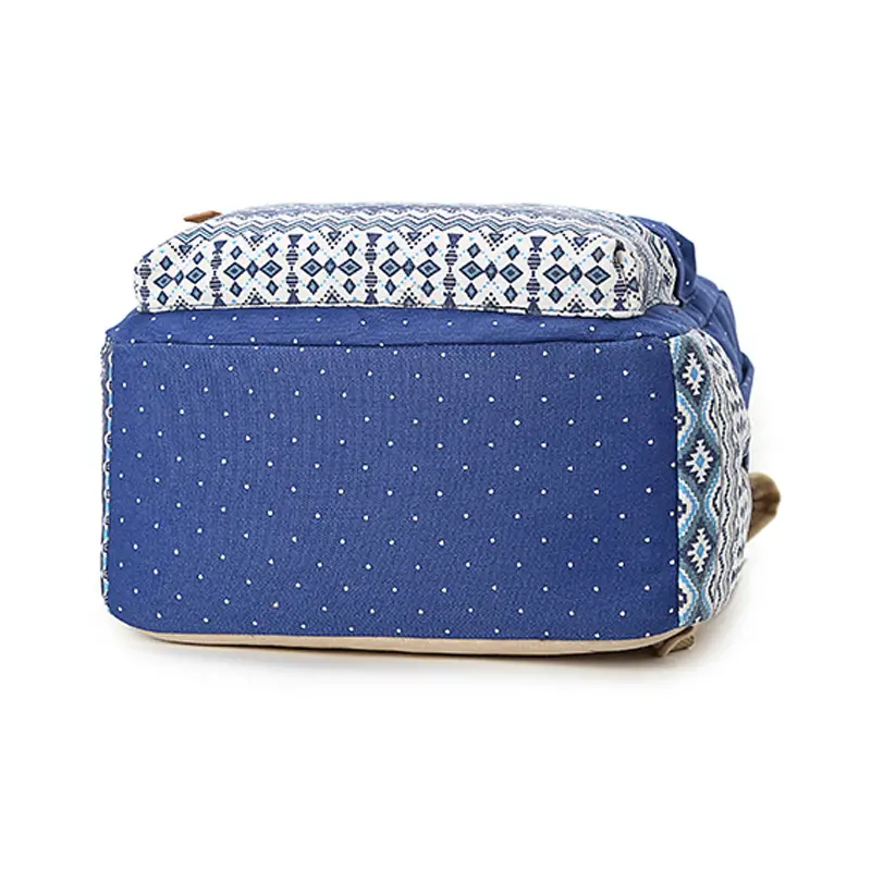 Women Ethnic Print Canvas Backpack Blue Dot Travel School Bag