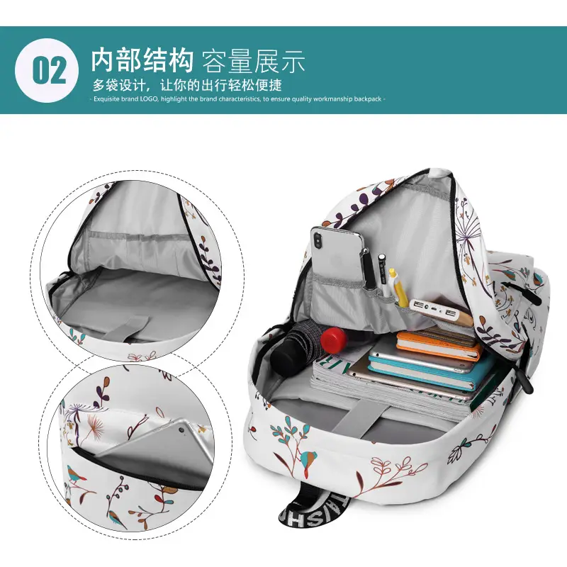Women's Printed Waterproof Backpack Small Size White Mori Style