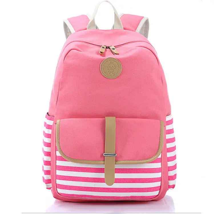 Blue Canvas Girls Backpack with Stripes for School