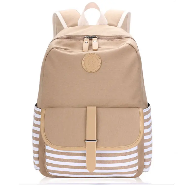 Blue Canvas Girls Backpack with Stripes for School