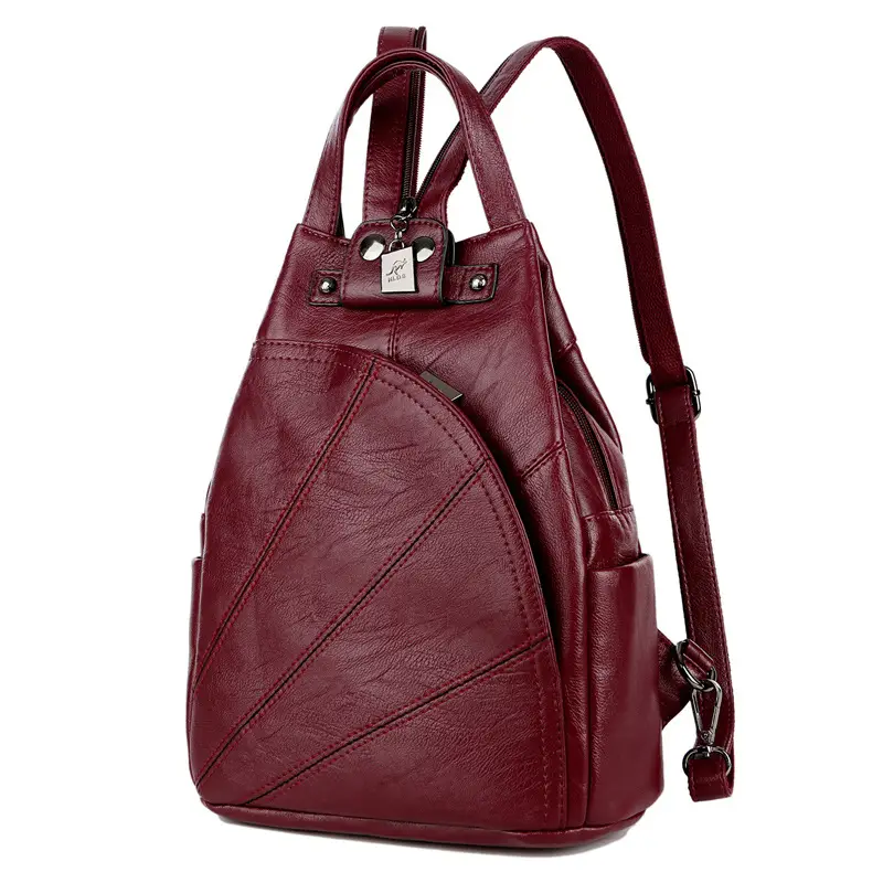 Red Geometric PU Leather Shoulder Bag for Women