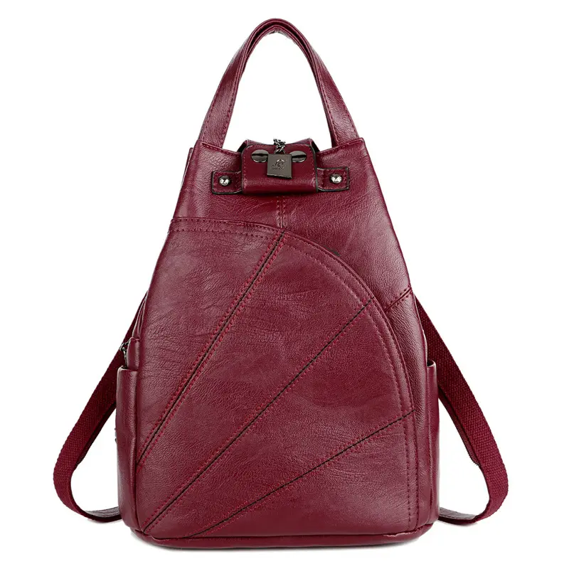 Red Geometric PU Leather Shoulder Bag for Women