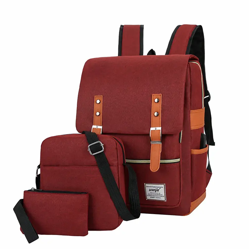 Gray Business Travel Backpack Set with USB Charging