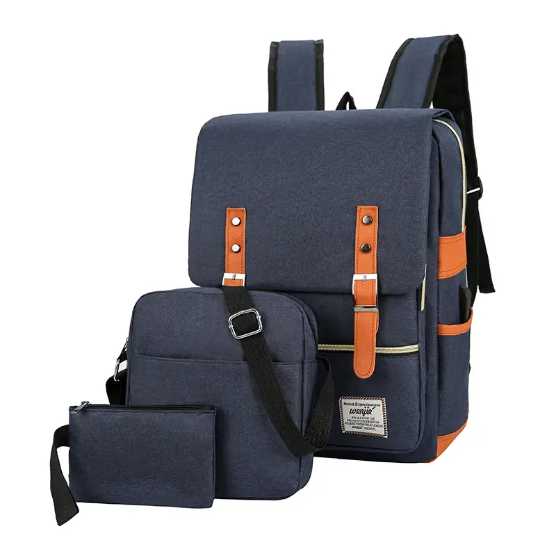 Gray Business Travel Backpack Set with USB Charging