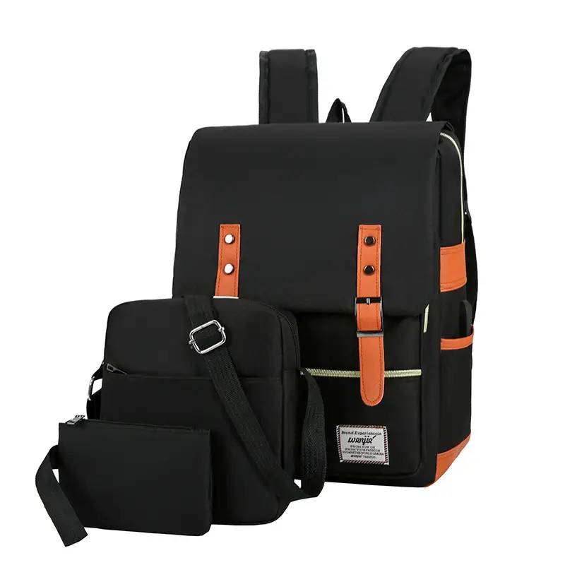 Gray Business Travel Backpack Set with USB Charging