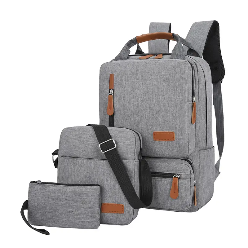 Gray Business 3-Piece Travel Backpack Set