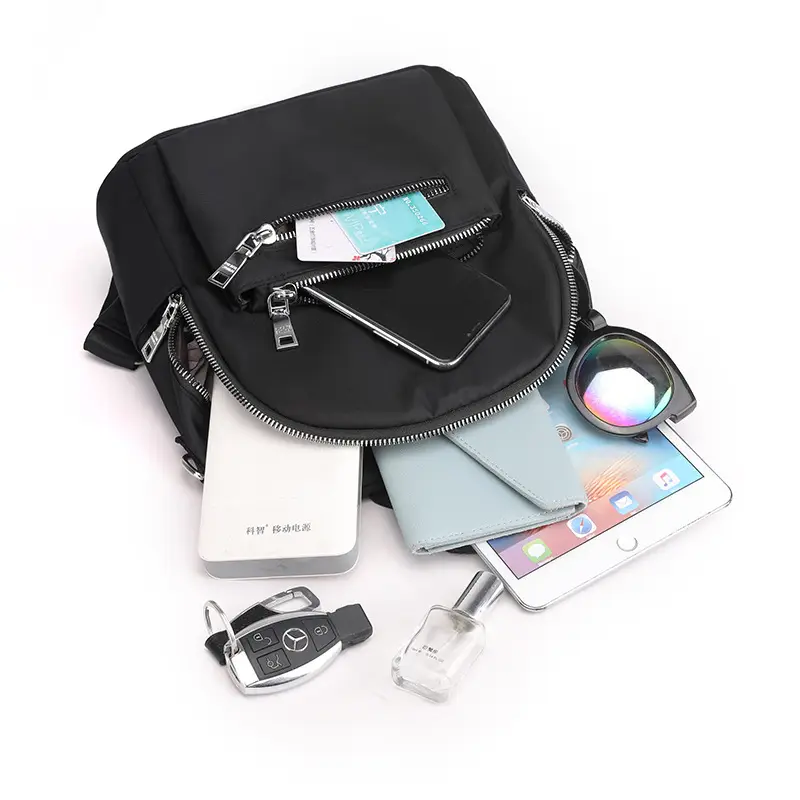 Women Nylon Backpack Travel Crossbody Bag Black