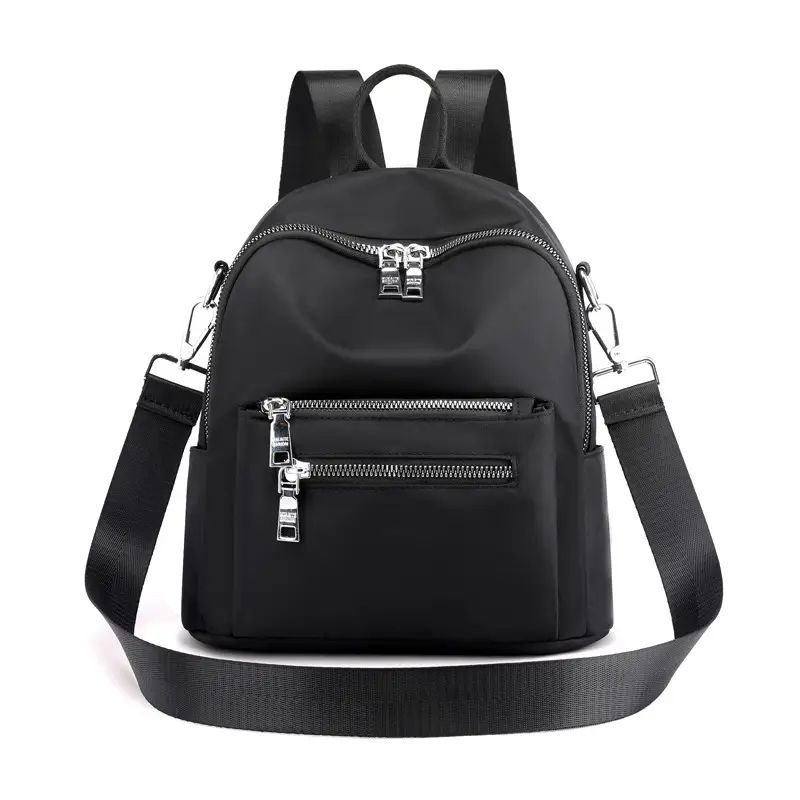 Women Nylon Backpack Travel Crossbody Bag Black