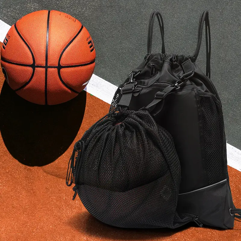 Black Drawstring Sports Backpack for Basketball Football Training
