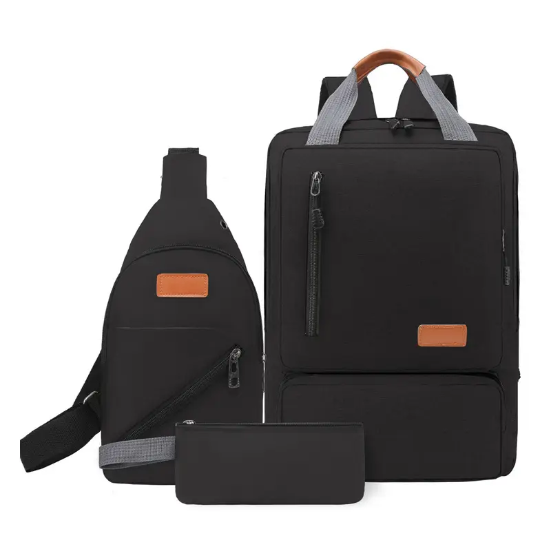 Gray Casual 3-Piece Travel Backpack Set for Men Women Students