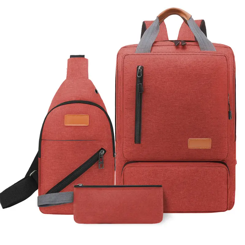 Gray Casual 3-Piece Travel Backpack Set for Men Women Students