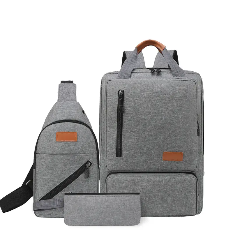 Gray Casual 3-Piece Travel Backpack Set for Men Women Students