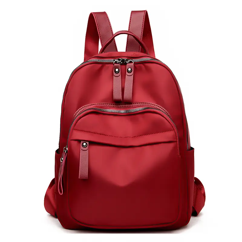 Women Nylon Backpack Red Black Fashionable Large Capacity