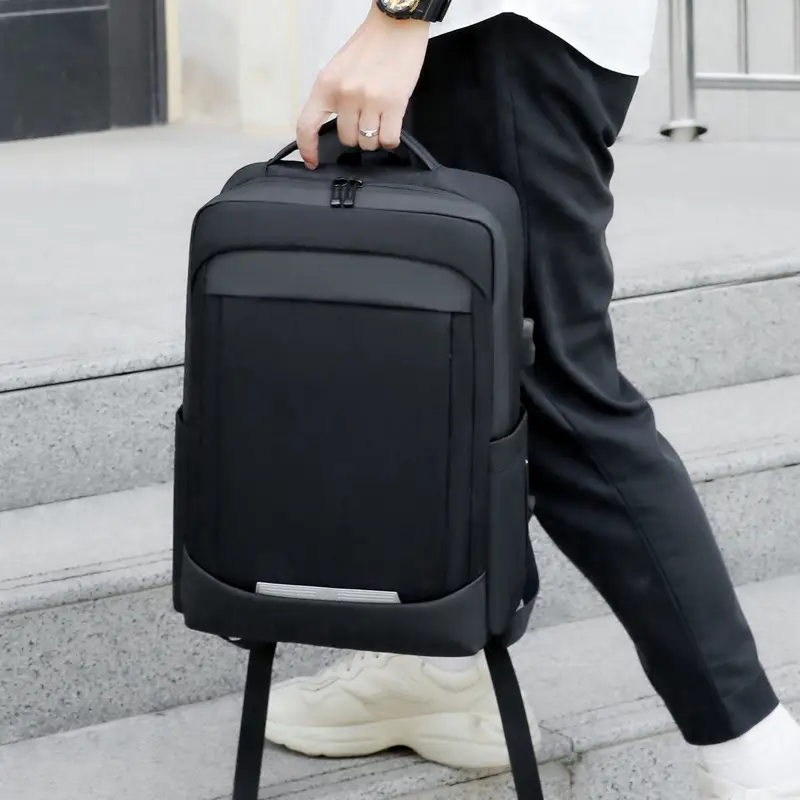 Waterproof Black Student Backpack with Reflective Strip