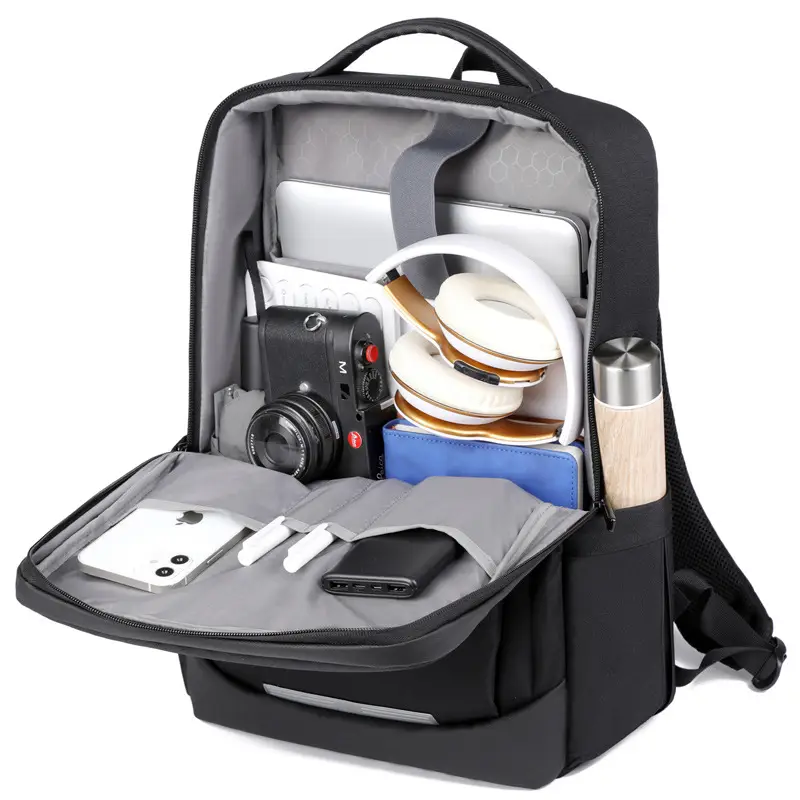 Waterproof Black Student Backpack with Reflective Strip