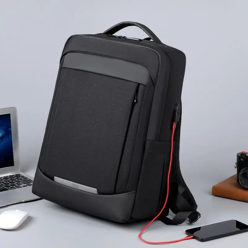 Waterproof Black Student Backpack with Reflective Strip