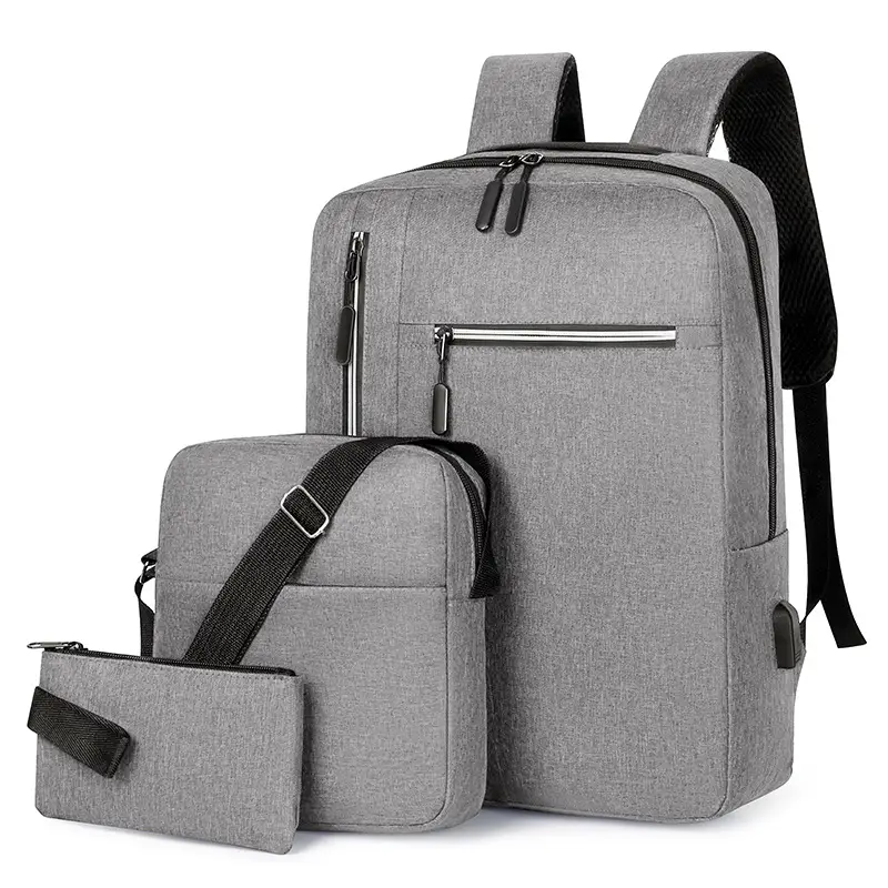 USB Charging Student Backpack Set Gray