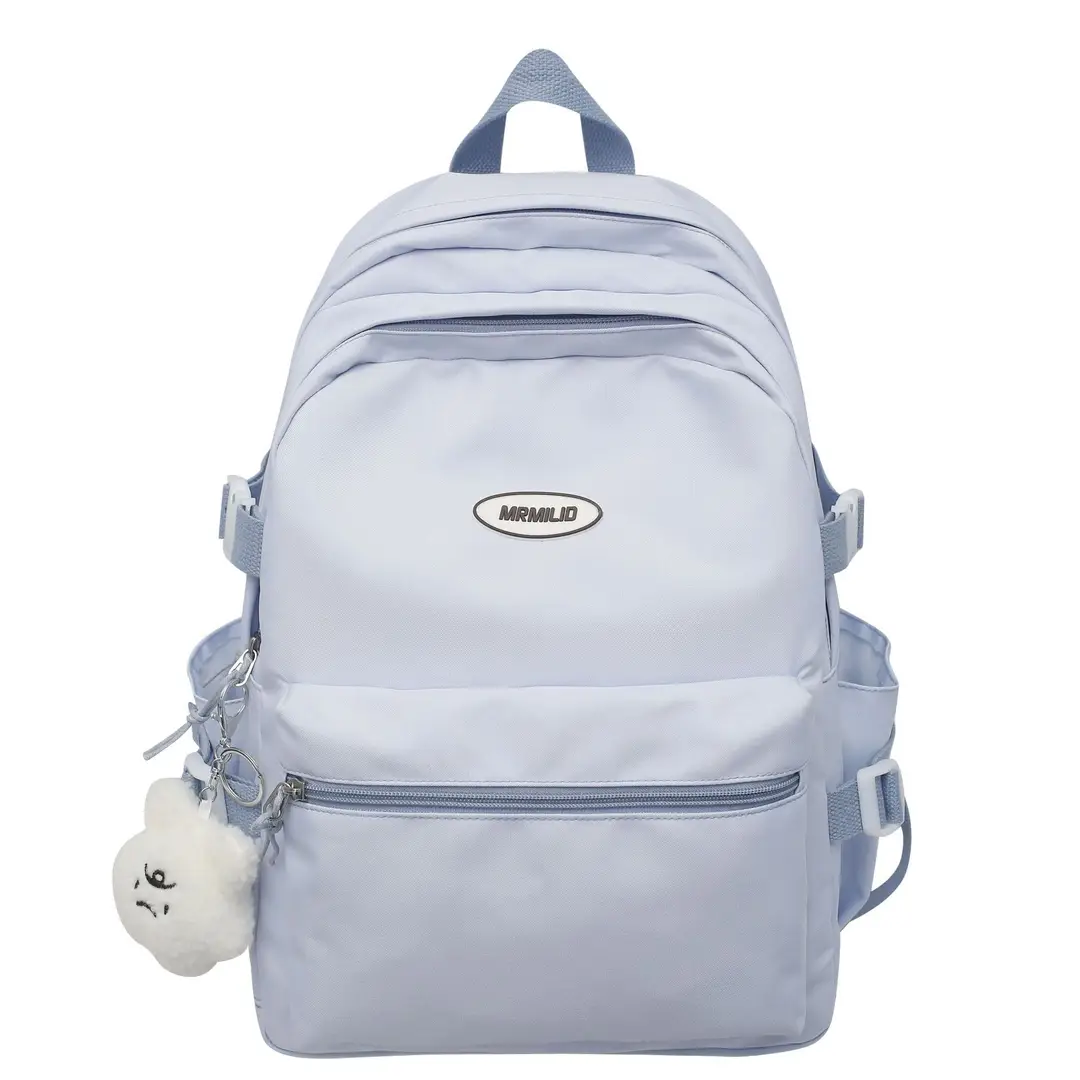 White Student Backpack with Multiple Compartment & Adjustable Straps