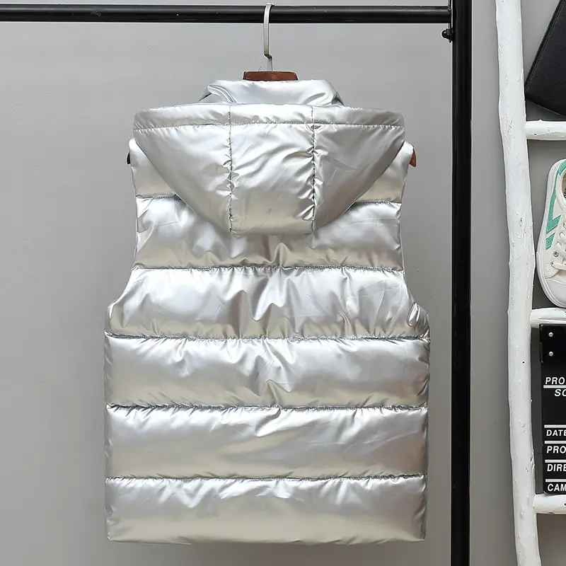 Men's Silver Hooded Puffer Vest Winter Warmth Pakistan