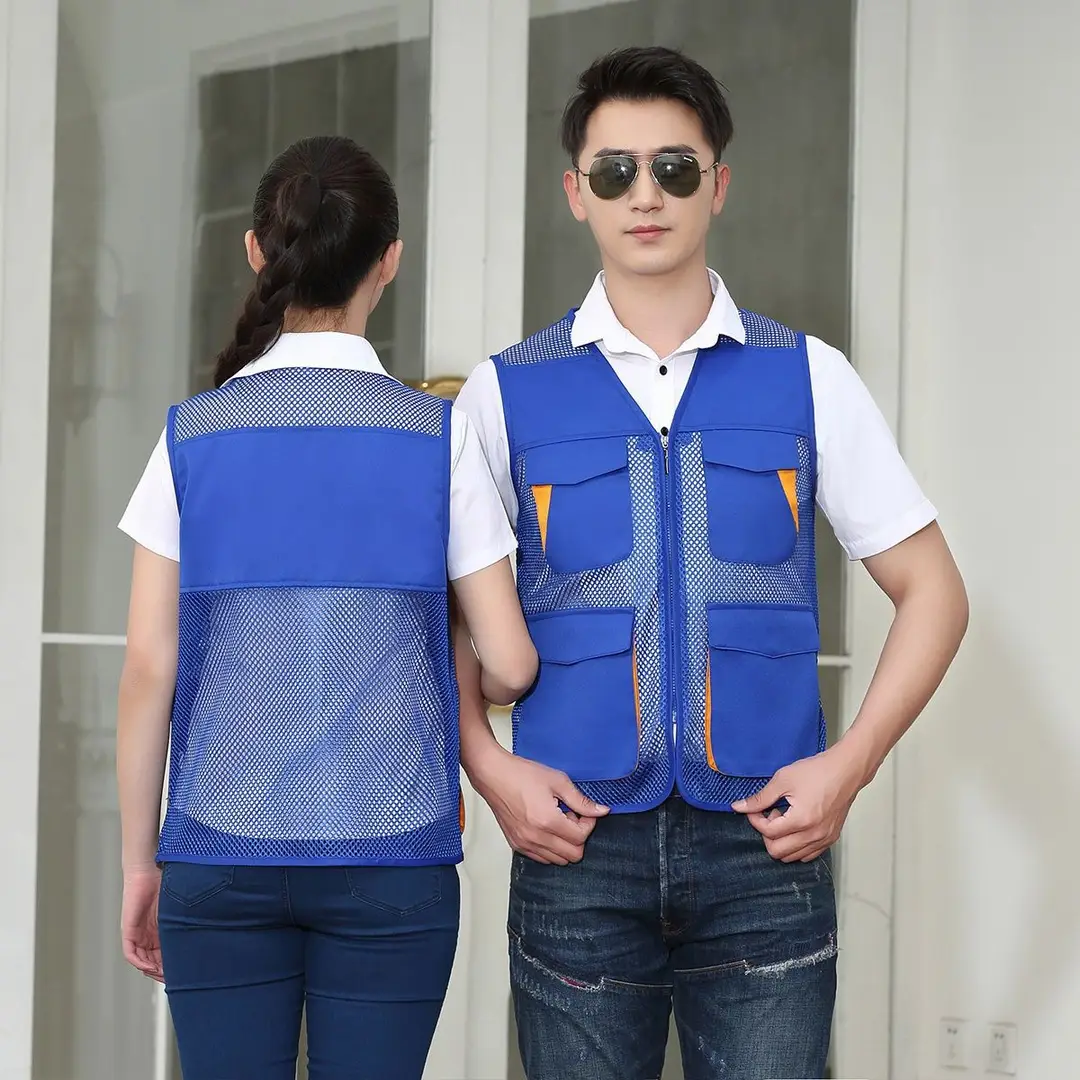 Men Mesh Work Vest Breathable Reflective Black