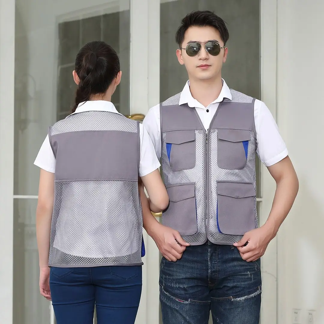 Men Mesh Work Vest Breathable Reflective Black