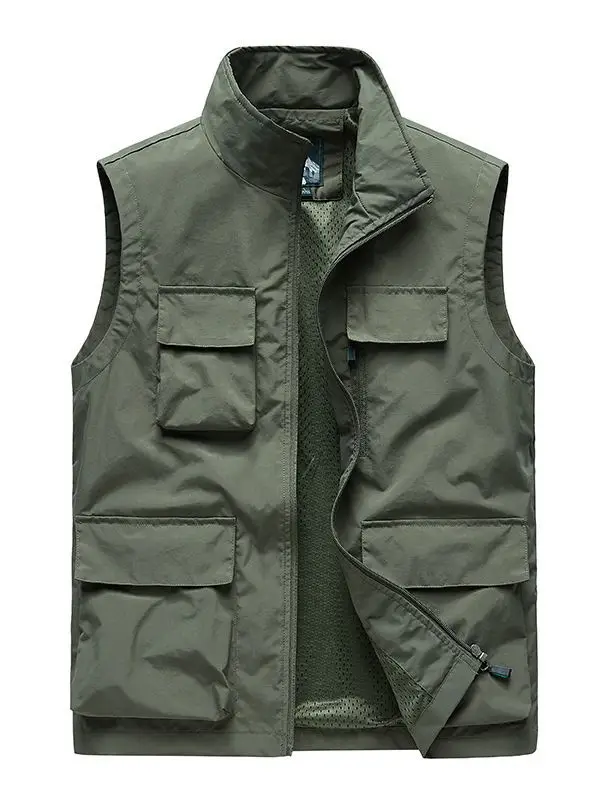Men Multi-Pocket Fishing Vest Olive Green