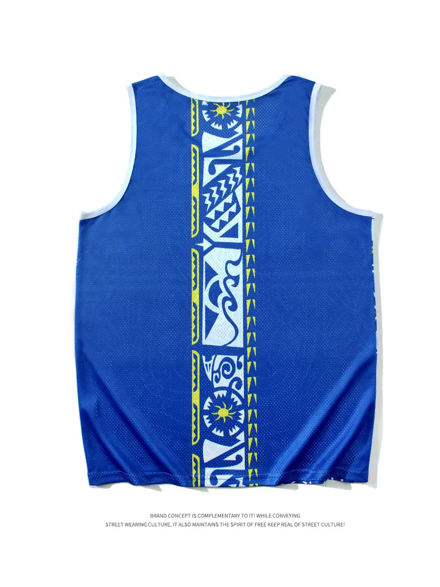 Men Blue Totem Vest Summer Breathable Silk