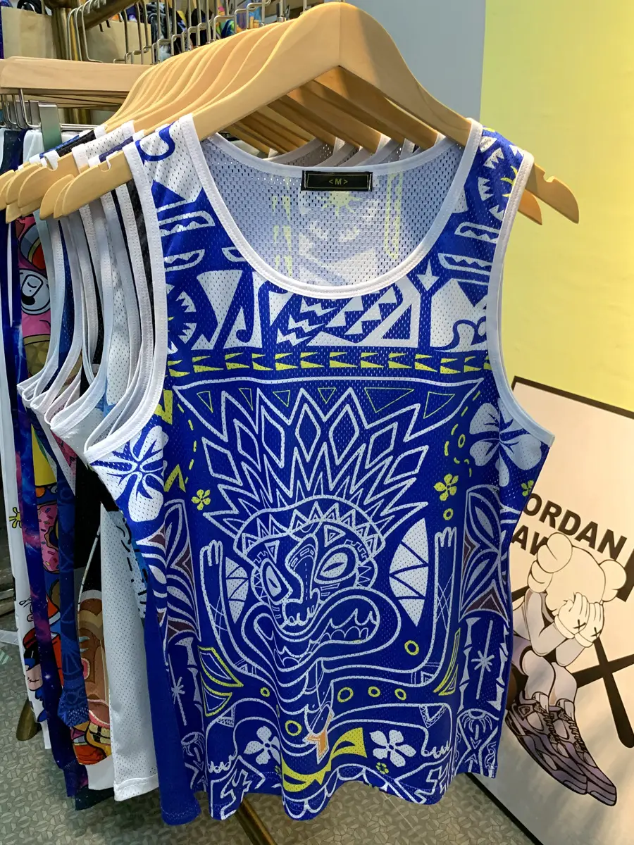 Men Blue Totem Vest Summer Breathable Silk