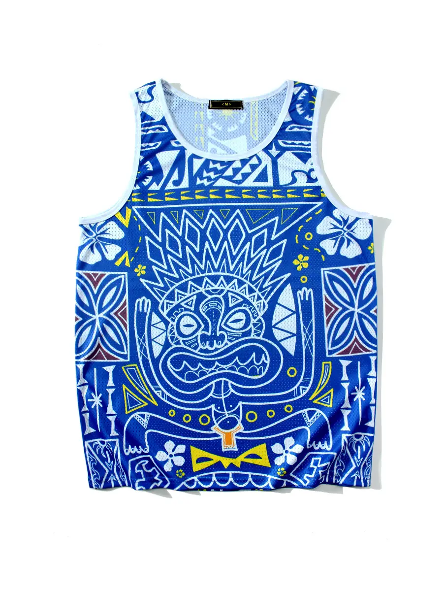 Men Blue Totem Vest Summer Breathable Silk