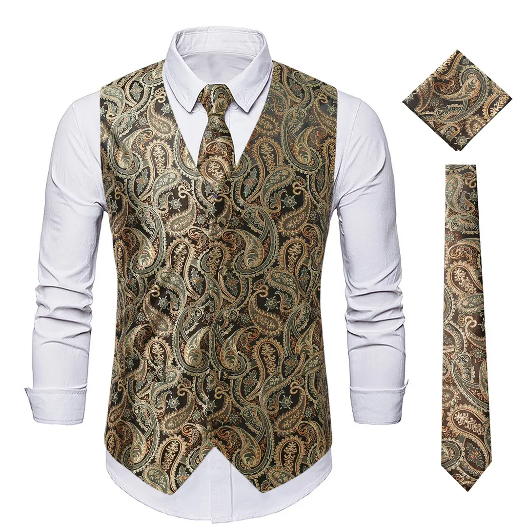 Men's Paisley Jacquard Vest Black Silver Autumn Winter