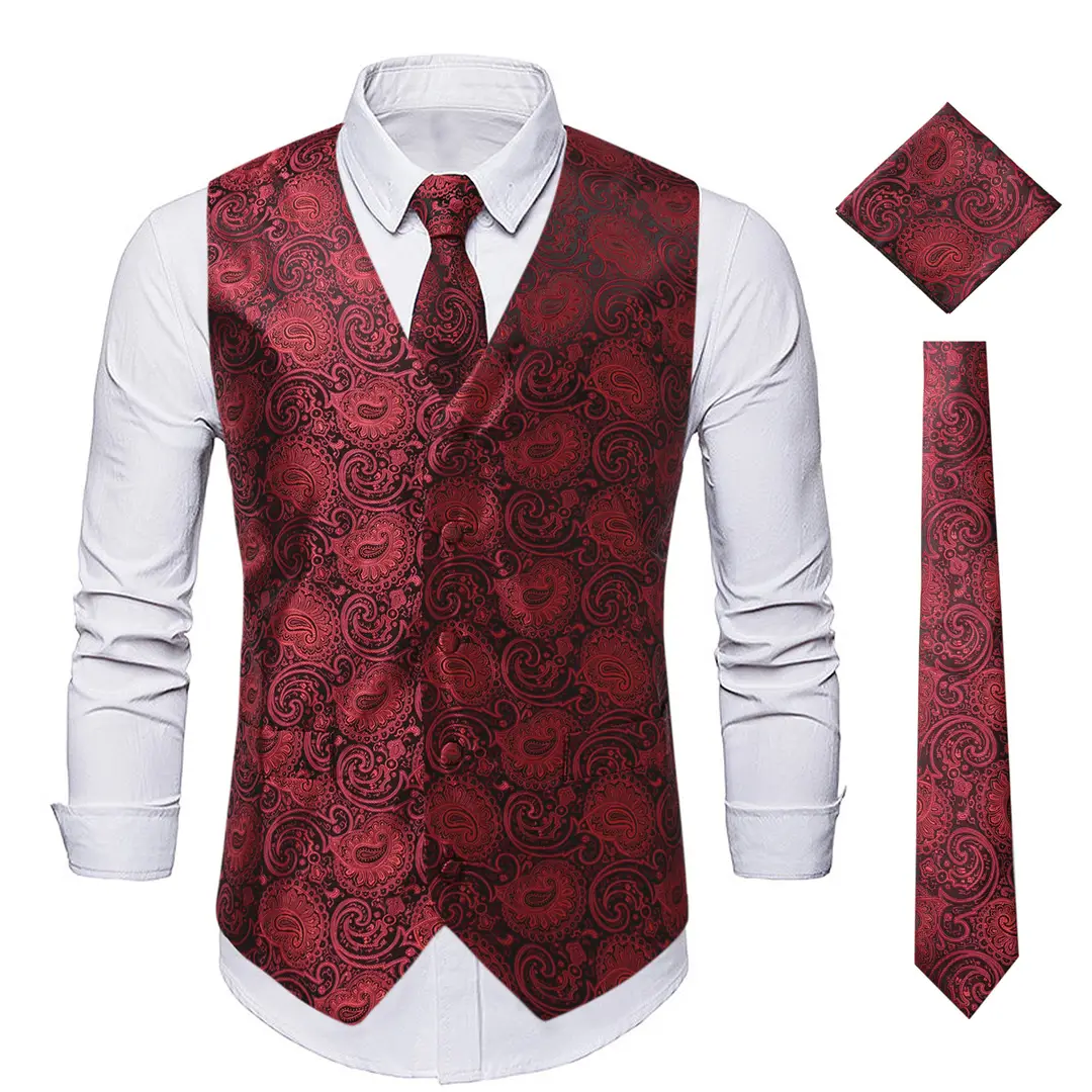 Men's Paisley Jacquard Vest Black Silver Autumn Winter