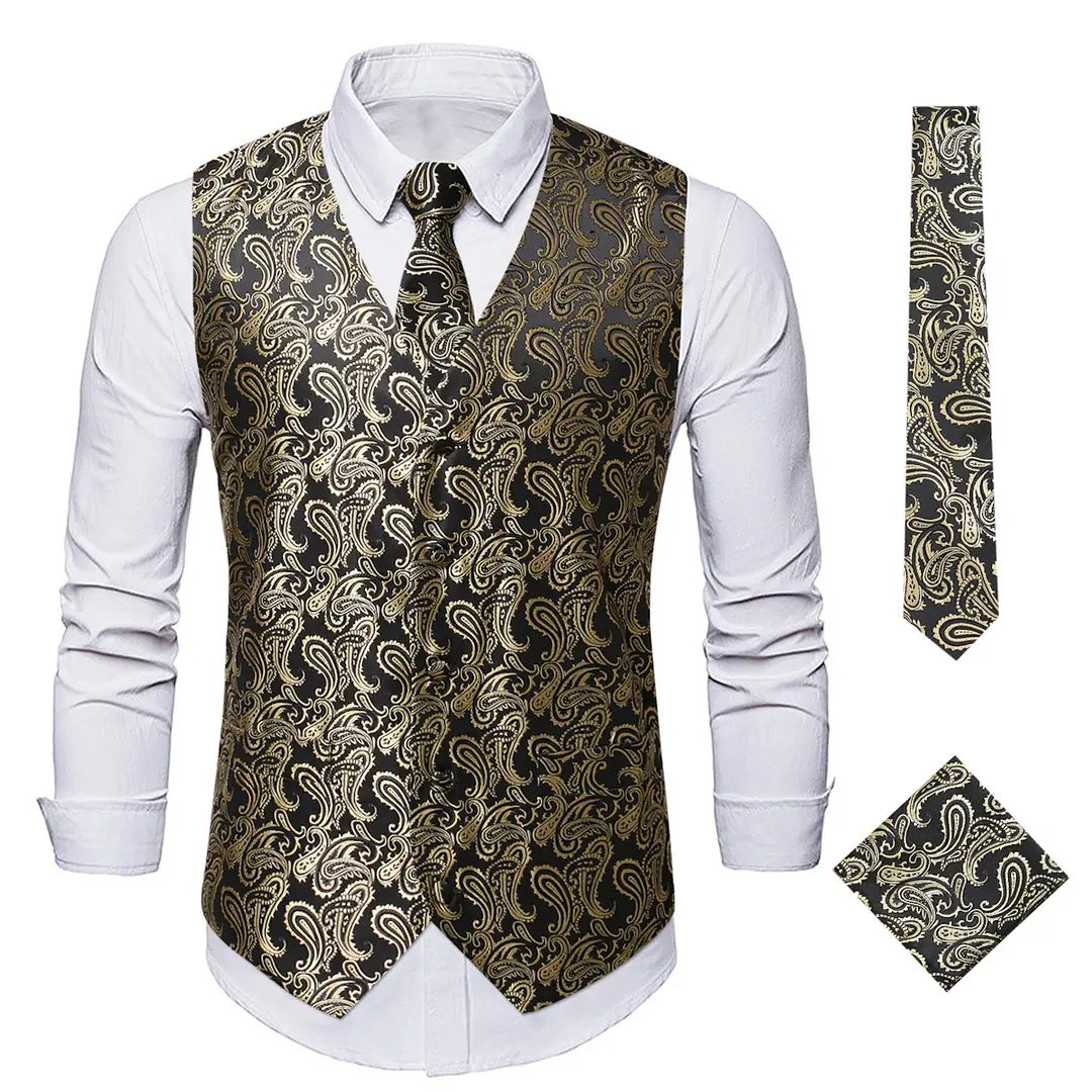 Men Embroidered Paisley Vest Multi Color Autumn Wear