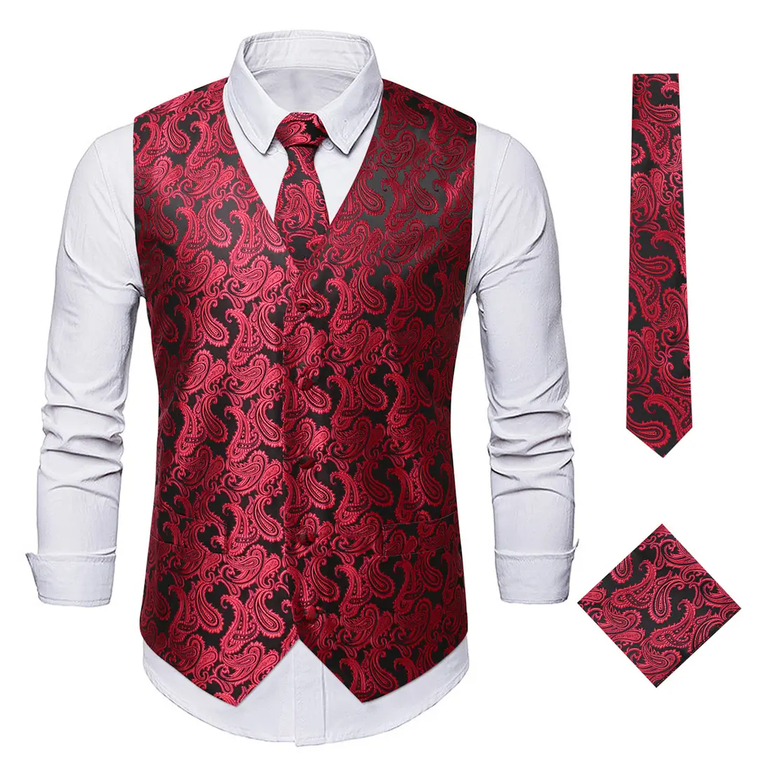Men Embroidered Paisley Vest Multi Color Autumn Wear