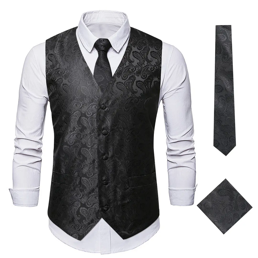 Men Embroidered Paisley Vest Multi Color Autumn Wear