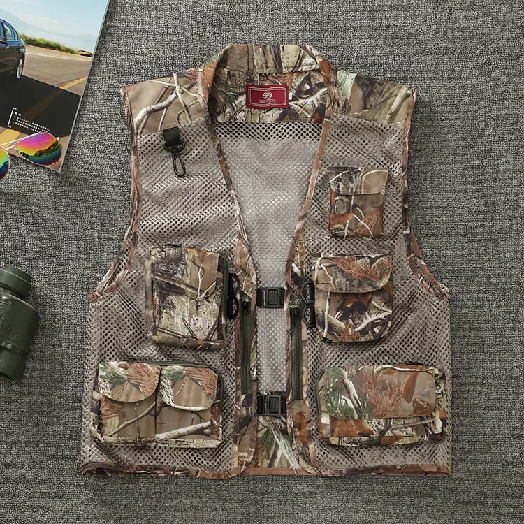 Men Camouflage Mesh Vest Multi Pocket Outdoor Fishing Spring Summer