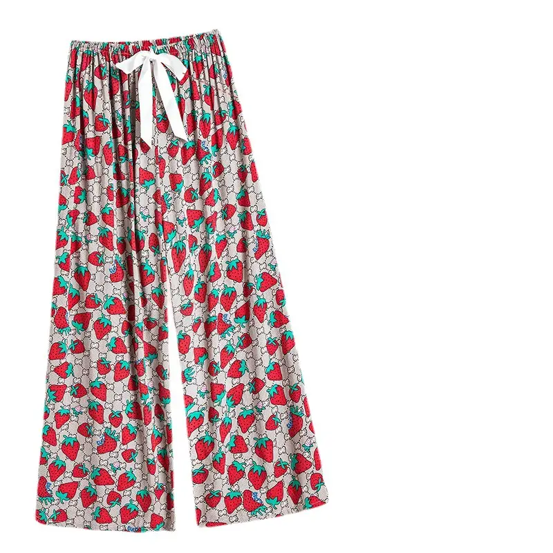 Women Printed Wide Leg Sleep Pants Summer Cotton Rayon Plus Size