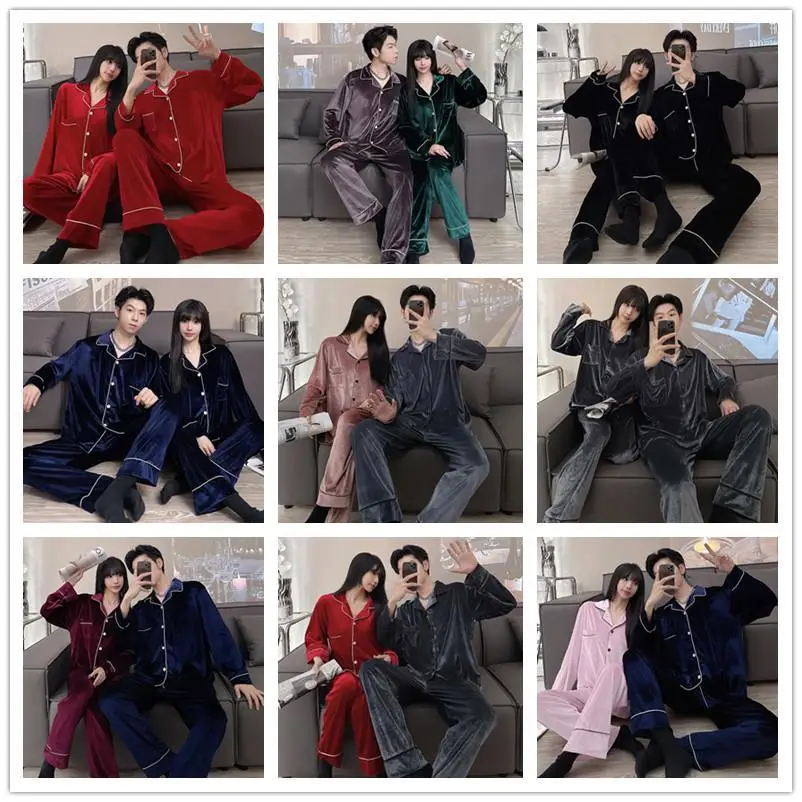 Velvet Couple Pajamas Green & Brown Winter Home Wear