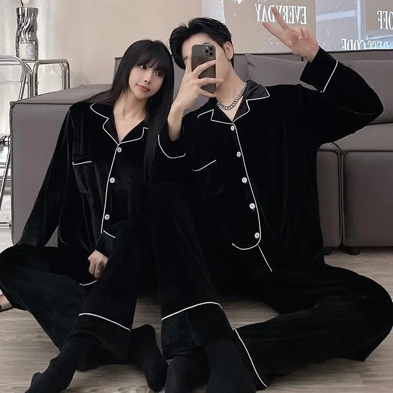 Velvet Couple Pajamas Green & Brown Winter Home Wear