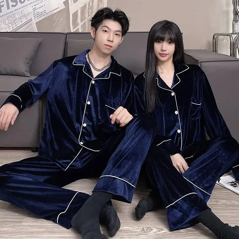 Velvet Couple Pajamas Green & Brown Winter Home Wear